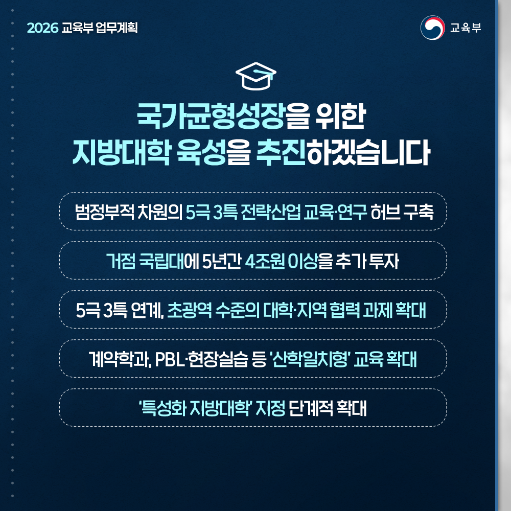 국가균형성장을 위한 지방대학 육성을 추진하겠습니다